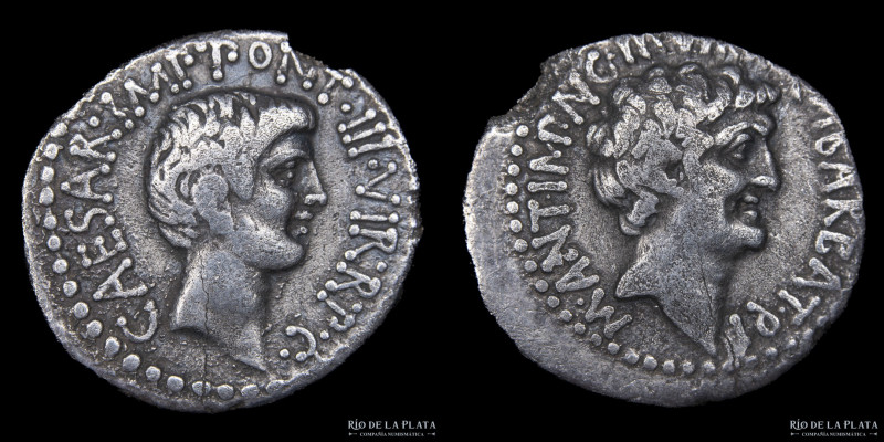 Roma Imperatorial. Mark Antony and Octavian 41BC. AR Denarius, Military mint tra...