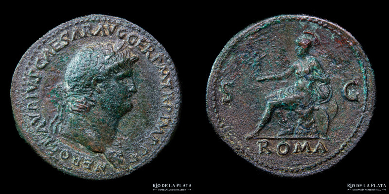 Nero 54-68AD, AE Sestertius. Lugdunum mint (Struck 66-68AD) 35.5mm; 27.02g; 6h. ...