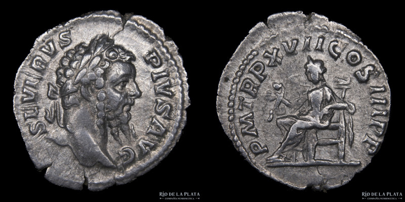 Septimius Severus 193-211AD, AR Denarius. Rome mint (Struck 210AD) 19.8mm; 2.95g...