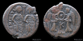 Byzantine. Justin II with Sophia 565-578AD. AE 1/2 Follis