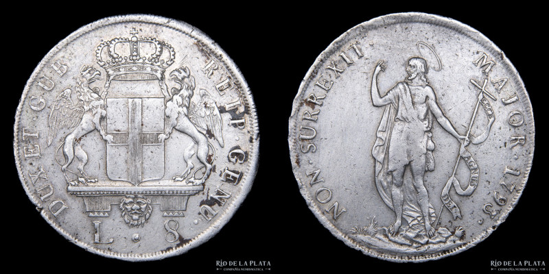 Italian States. Genoa (Republic 1637-1797) 8 Lire 1793. AG.889; 40.5mm; 33.15g. ...