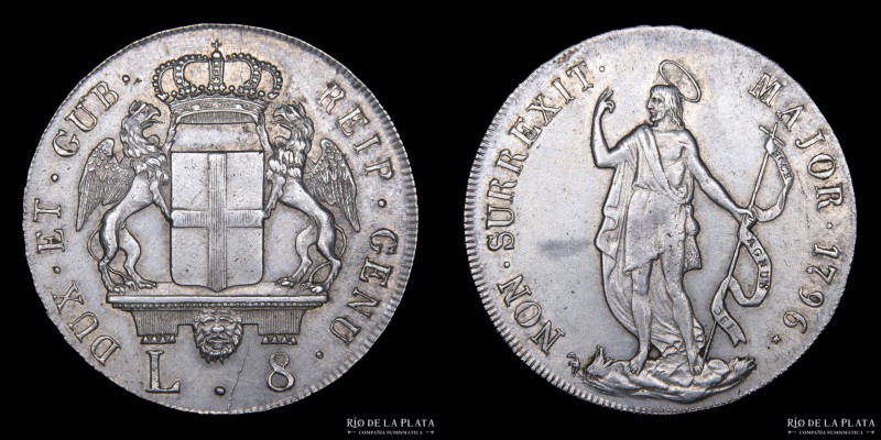 Italian States. Genoa (Republic 1637-1797) 8 Lire 1796. AG.889; 40.5mm; 33.06g. ...