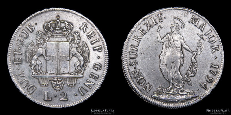 Italian States. Genoa (Republic 1637-1797) 2 Lire 1794. AG.889; 27.5mm; 8.15g. A...