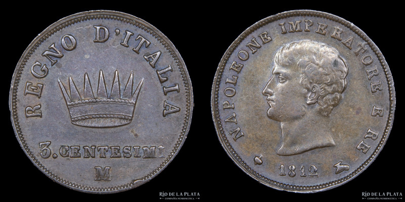 Italian States. Kingdom of Napoleon I (1804-1814) 3 Centesimi 1812M. Milan mint,...