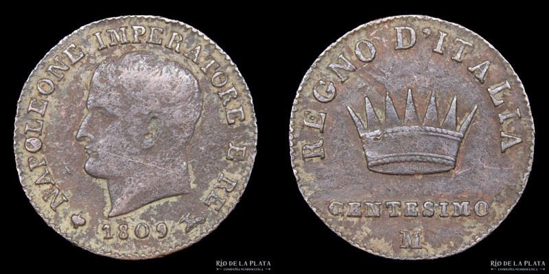 Italian States. Kingdom of Napoleon I (1804-1814) 1 Centesimo 1809. CU; 28mm; 2....