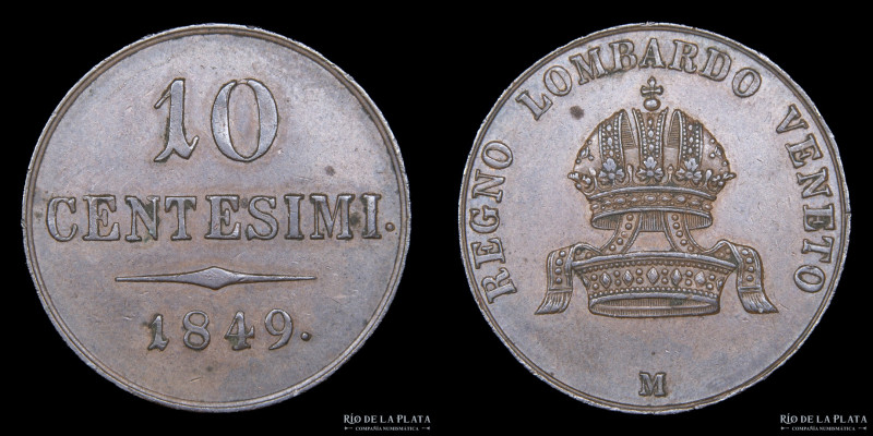 Italian States. Kingdom of Lombardy-Venetia. Franz Joseph I (1848-1866) 10 Cente...