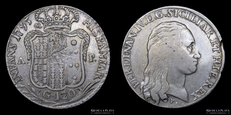 Italian States. Naples (Kingdom) Ferdinand IV (1759-1799) 120 Grana 1795. AG.833...