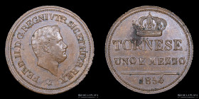 Naples. Two Sicilies. 1 1/2 Tornese 1854. KM365