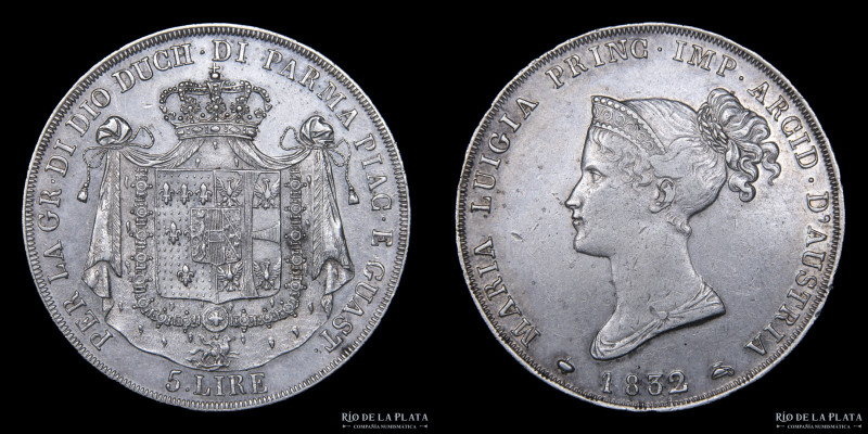 Italian States. Parma (Duchy) Maria Luigia (1815-1847) 5 Lire 1832. AG.900; 37.3...