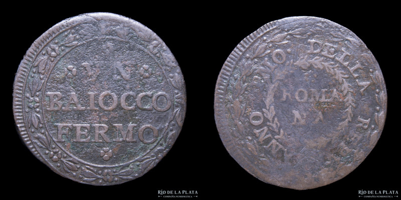 Roman Republic (1798-1799) 1 Baiocco 1798. Fermo. CU; 30mm; 10.00g.KM9.1. Fine
...