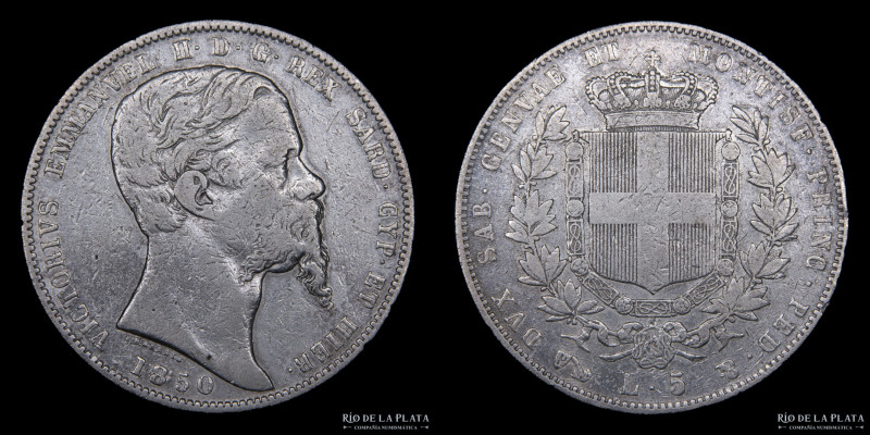 Italian States. Sardinia (Kingdom) Vittorio Emanuele II (1849-1861) 5 Lire 1850P...