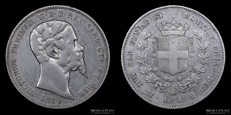 Italian States. Sardinia (Kingdom) Vittorio Emanuele II (1849-1861) 1 Lira 1859P...