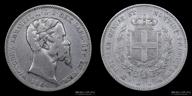 Italian States. Sardinia (Kingdom) Vittorio Emanuele II (1849-1861) 1 Lira 1860P...