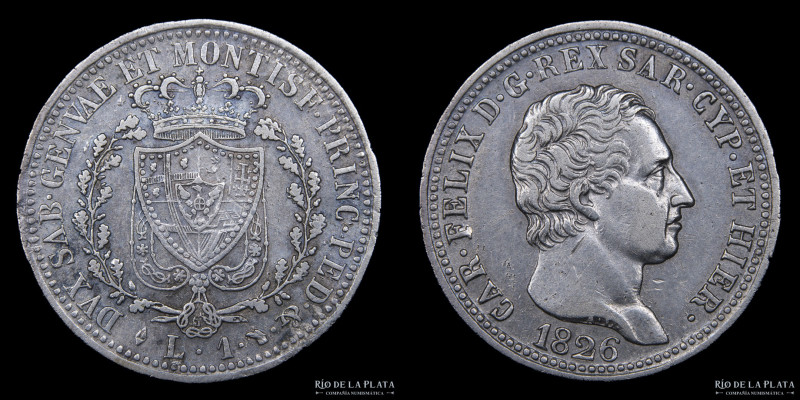 Italian States. Savoy (Duchy) Carlo Felice (1821-1831) 1 Lira 1826 L. AG.900; 23...