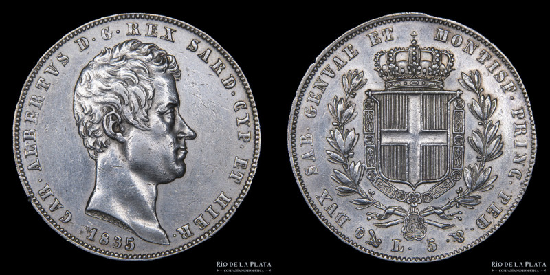 Italian States. Savoy (Duchy) Carlo Alberto (1831-1849) 5 Lire 1835 P. Genoa Min...