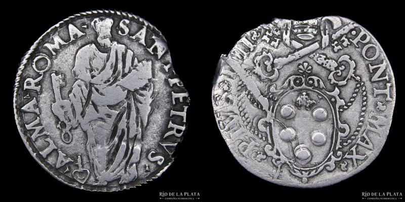 Papal States. Pius V (1566-1572) 1 Giulio ND1566-72. Rome mint. AG; 27.0mm; 2.74...