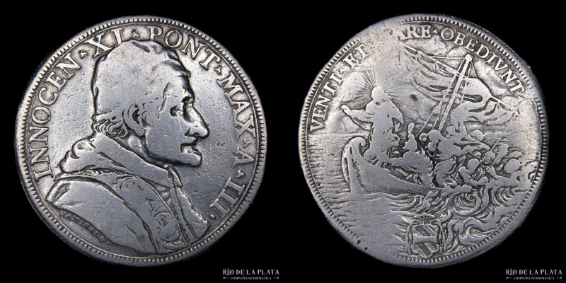 Papal States. Innocent XI (1676-1689) 1 Piastra 1678. AG; 43.0mm; 30.71g. A: INN...