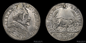 Papal States. Alexander VIII. 1 Testone 1690. Mun 16