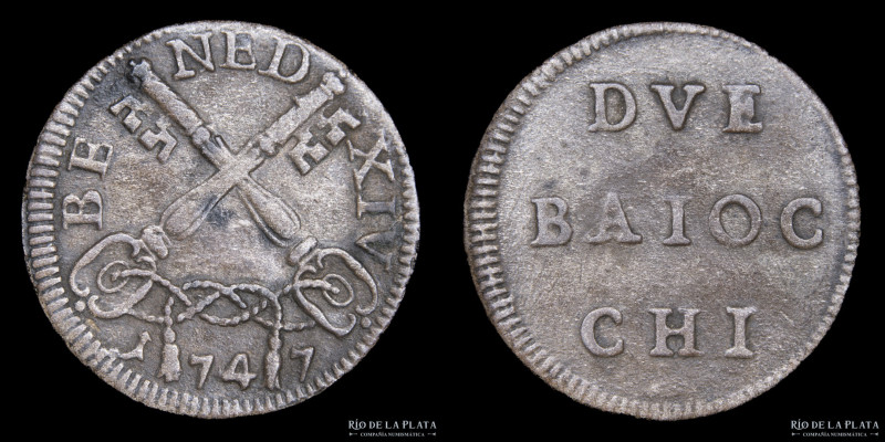 Papal States. Benedict XIV (1746-1749) Muraiola de 2 Baiocchi 1747. VE; 21.5mm; ...