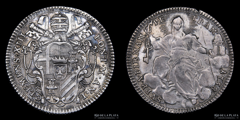 Papal States. Clement XIII (1758-1769) Doppio Giulio 1758 (1/5 Scudo). AG.917; 2...