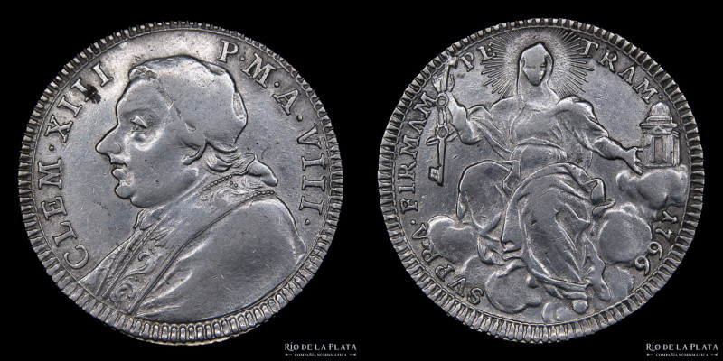 Papal States. Clement XIII (1758-1769) Doppio Giulio 1766 (1/5 Scudo). AG.917; 2...