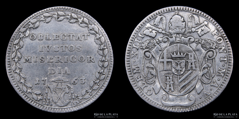 Papal States. Clement XIII (1758-1769) 1 Giulio 1763. AG.917; 24.0mm; 2.57g. A: ...