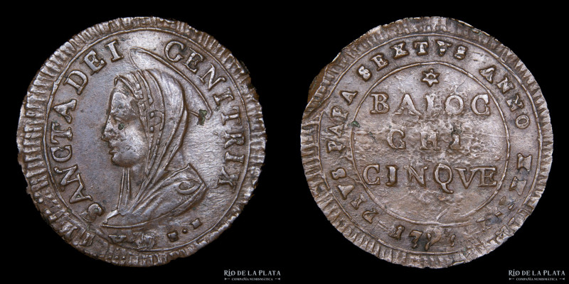 Papal States. Pius VI (1775-1799) 5 Baiocchi 1797. CU; 33.0mm; 14.28g. KM1245. C...