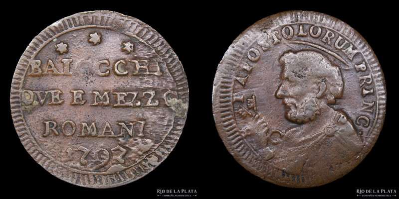 Papal States. Pius VI (1775-1799) 2 1/2 Baiocchi 1797. Romani. CU; 30.0mm; 11.89...