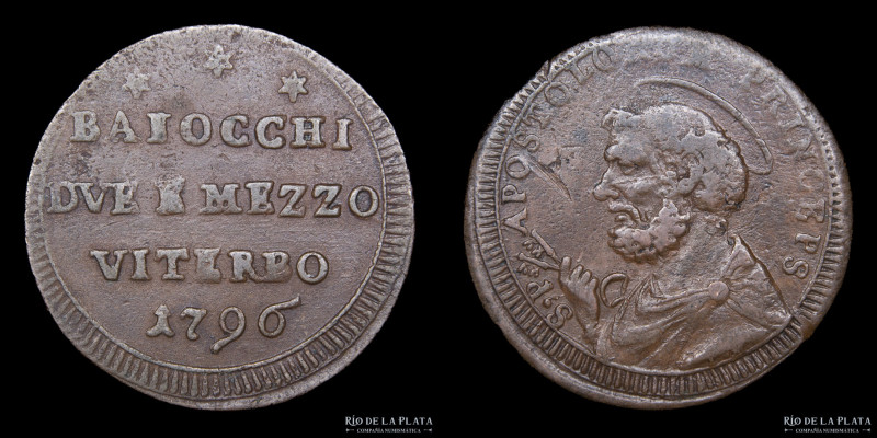 Papal States. Pius VI (1775-1799) 2 1/2 Baiocchi 1796. Viterbo. CU; 30.5mm; 16.0...