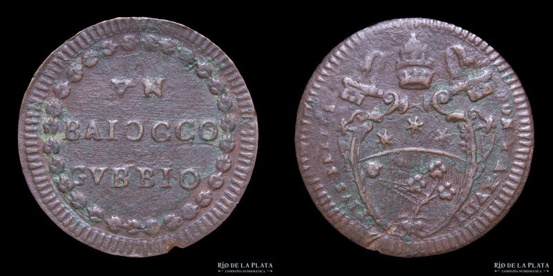 Papal States. Pius VI (1775-1799) 1 Baiocco 1793. Gubbio. CU; 33.0mm; 12.30g. KM...