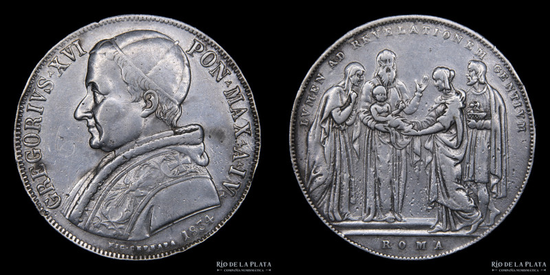 Papal States. Gregory XVI (1831-1846) 1 Scudo 1834 R. AG.917; 38.0mm; 26.16g. A:...