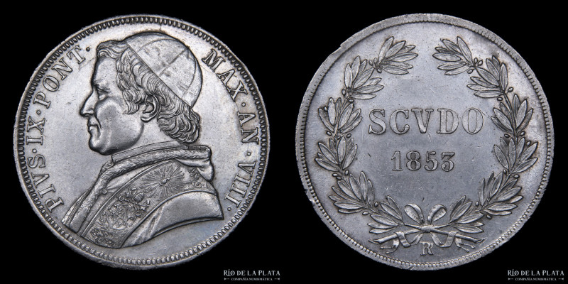 Papal States. Pius IX (1846-1870) 1 Scudo 1853 R. AG.900; 38.0mm; 26.86g. KM1336...