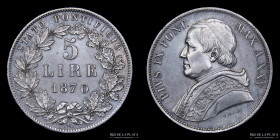 Papal States. Pius IX. 5 Lire 1870 R. KM1385