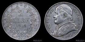 Papal States. Pius IX. 2 Lire 1867 R. KM1379.2