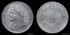 Papal States. Pius IX. 1 Lira 1866 R. Medium bust. KM1378