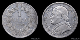Papal States. Pius IX. 1 Lira 1868 R. KM1387
