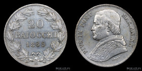 Papal States. Pius IX. 20 Baiocchi 1865 R. KM1360a