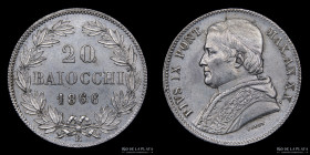 Papal States. Pius IX. 20 Baiocchi 1866 R. KM1360a