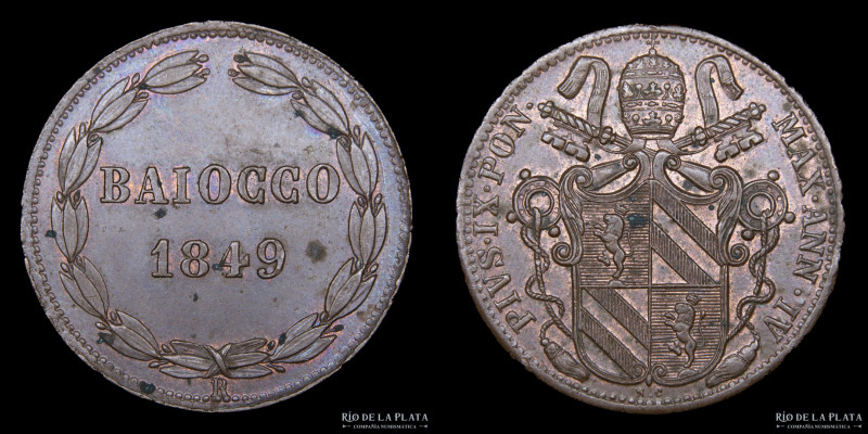Papal States. Pius IX (1846-1870) 1 Baiocco 1849 R. CU; 30.0mm; 10.0g. KM1339.1....