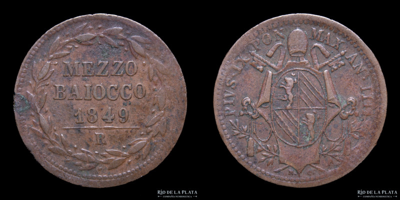 Papal States. Pius IX (1846-1870) 1/2 Baiocco 1849. CU; 24.0mm; 4.90g. KM1340. V...
