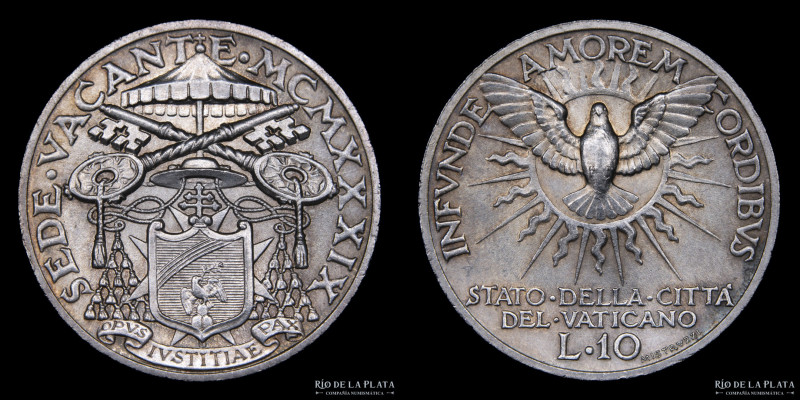 Papal States. Sede Vacante (1939) 10 Lire 1939. AG.835; 27.0mm; 10.00g. KM21. Ve...
