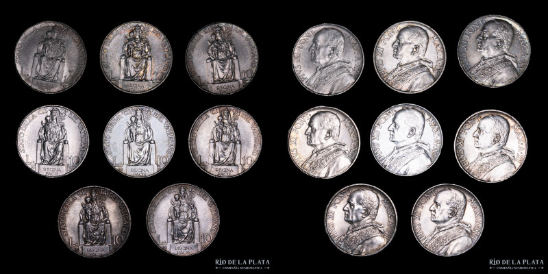 Papal States. Pius XI (1922-1939) 10 Lire (lot x8) full series incl.1929-30-31-3...