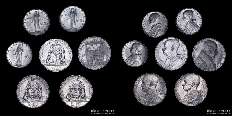 Papal States. Pius XII (1939-1958) 10 Lire years 1947-48(x2)-50(Jubilee)-51-52-5...