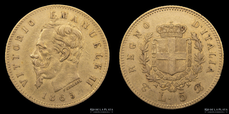 Italy (Kingdom) Vittorio Emanuele II (1861-1878) 5 Lire 1865 T BN. AU.900; 17mm;...