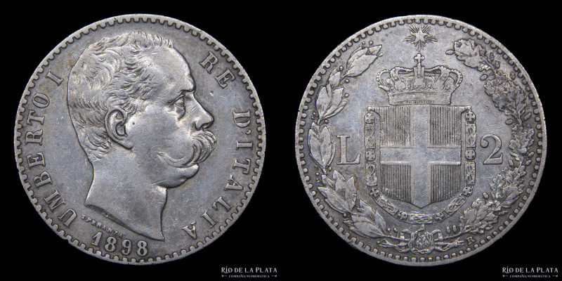 Italy (Kingdom) Umberto I (1878-1900) 2 Lire 1898 R. Roma mint. AG.900; 27.0mm; ...