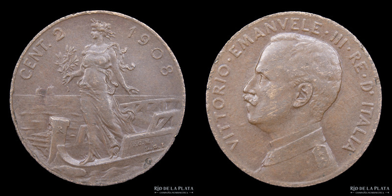 Italy (Kingdom) Vittorio Emanuele III (1900-1946) 2 Centesimi 1908R. Roma mint. ...