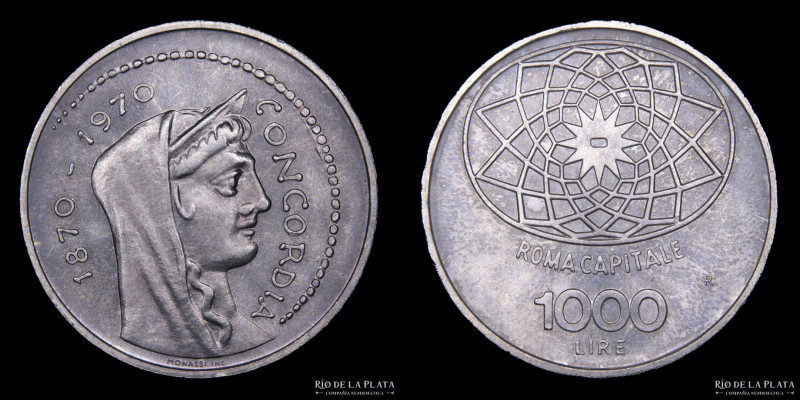 Italy (Republic 1946-date) 1000 Lire 1970. Rome Centennial. Design inspired on G...