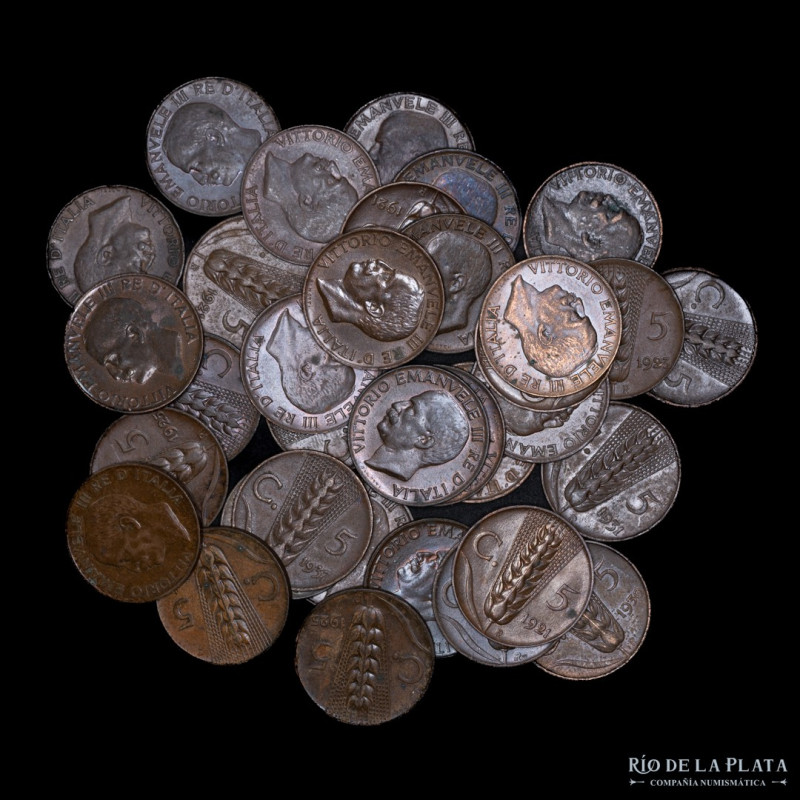 Italy. Lot x 34 pieces 5 Centesimi 1909-1937R. KM59. All VF-UNC. Sold as is, no ...