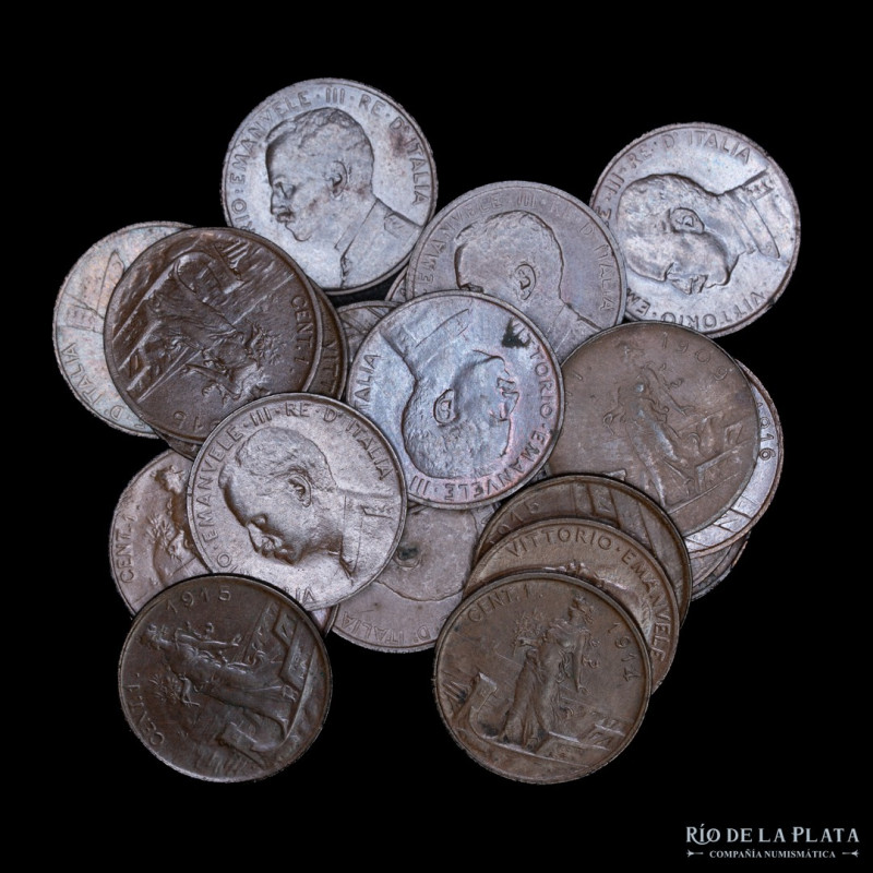 Italy. Lot x 21 pieces 1 Centesimo 1909-1917R. KM40. All VF-UNC. Sold as is, no ...