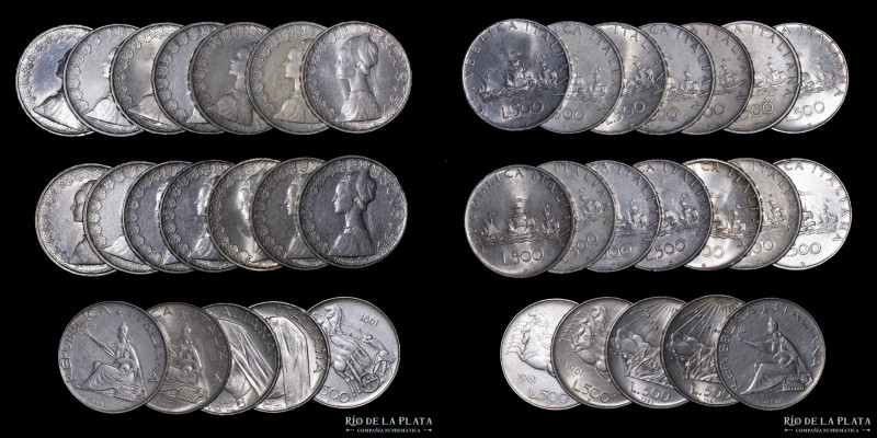 Italy. Lot x 19 pieces 500 Lire 1958(4), 59(2), 60(5), 61(4), 64, 65(2) and 66. ...